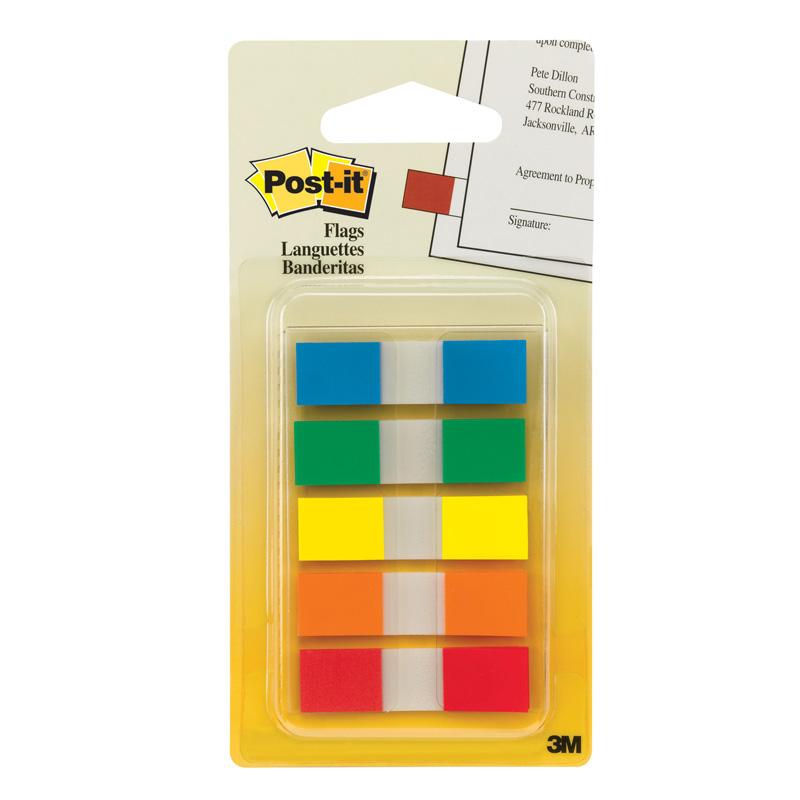  Flags, Assorted Primary Colors, 1/2 In Wide, 100/On- The- Go Dispenser