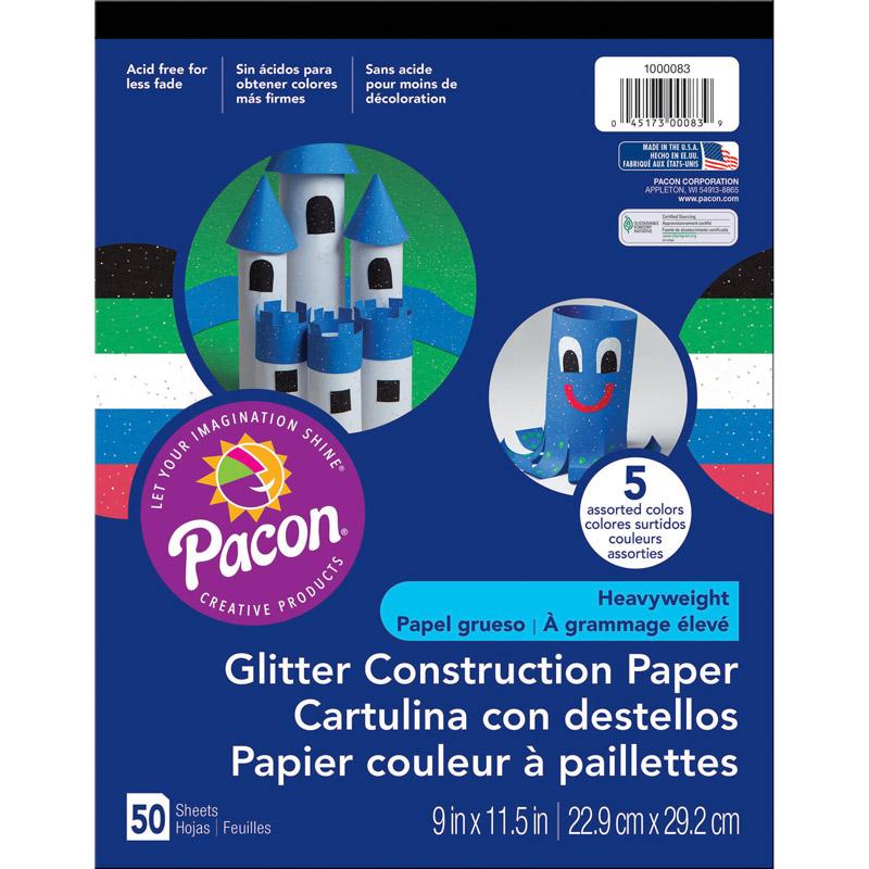  Glitter Construction Paper Pad, 5 Assorted Colors, 9 