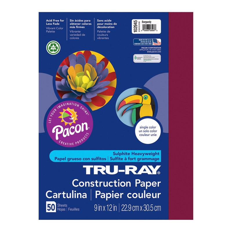 Tru-Ray® Construction Paper, Burgundy, 9