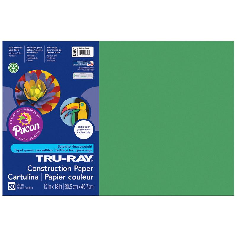 Tru-Ray® Construction Paper, Holiday Green, 12
