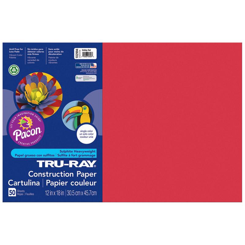  Tru- Ray & Reg ; Construction Paper, Holiday Red, 12 