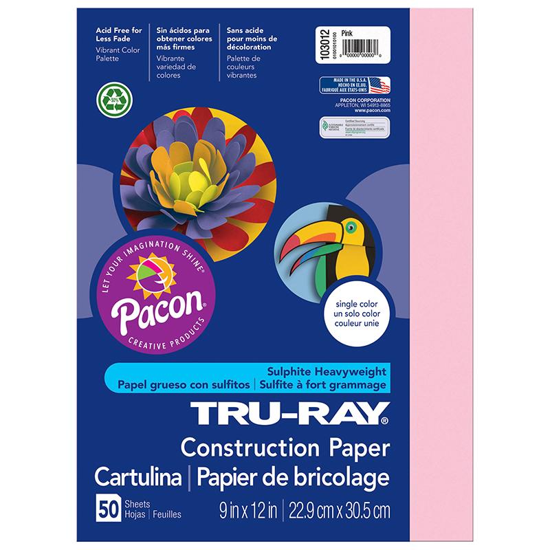 Tru-Ray® Construction Paper, Pink, 9