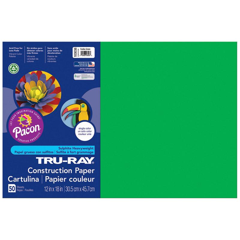 Tru-Ray® Construction Paper, Festive Green, 12