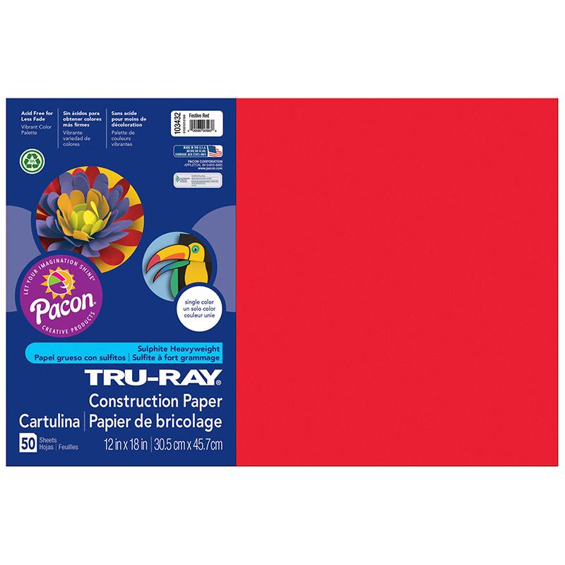  Tru- Ray & Reg ; Construction Paper, Festive Red, 12 