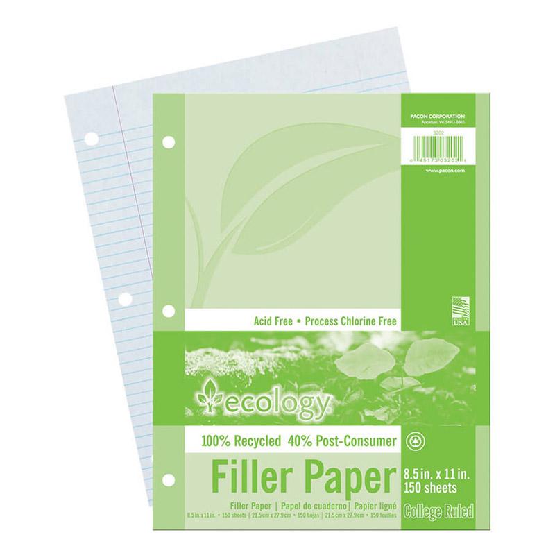 Recycled Filler Paper, White, 3-Hole Punched, 9/32