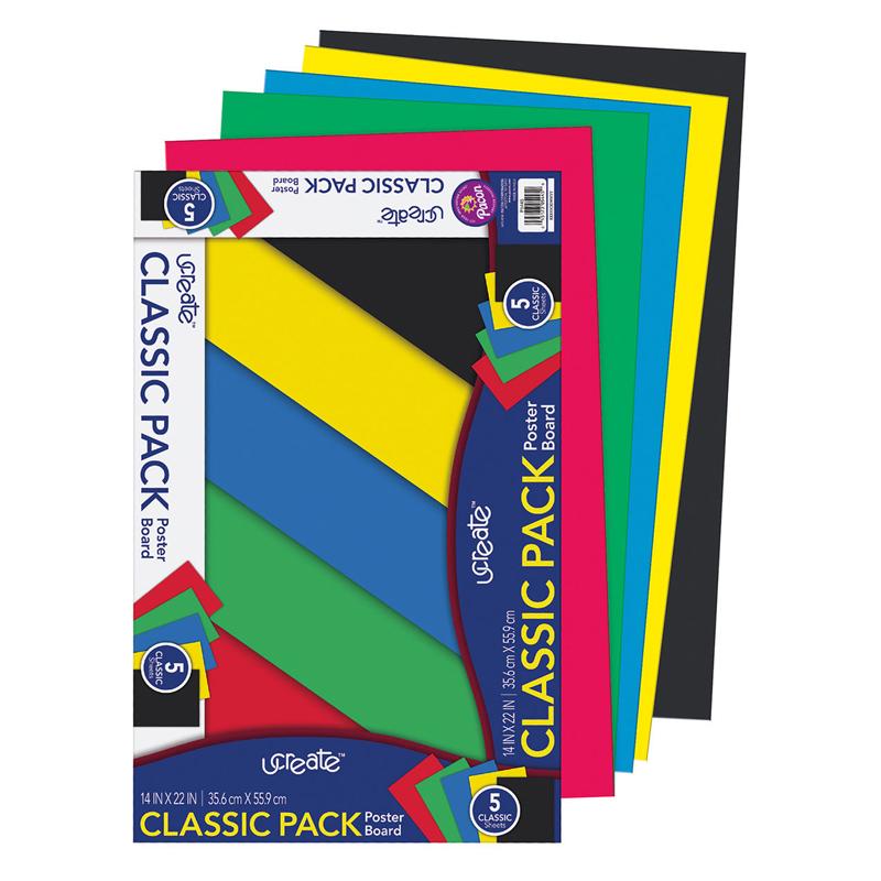 Primary Poster Board, 5 Assorted Colors, Primary, 14