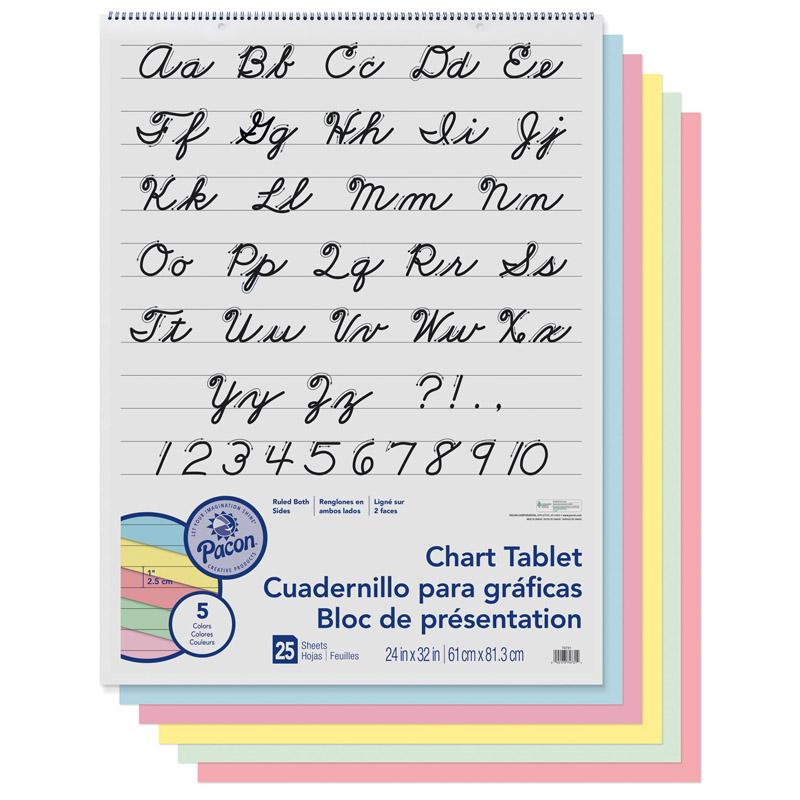Colored Paper Chart Tablet, Cursive Cover, Asst, 1