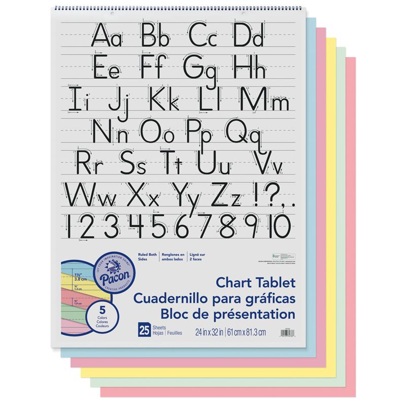Colored Paper Chart Tablet, Manuscript Cover, 5 Assorted Colors, 1-1/2