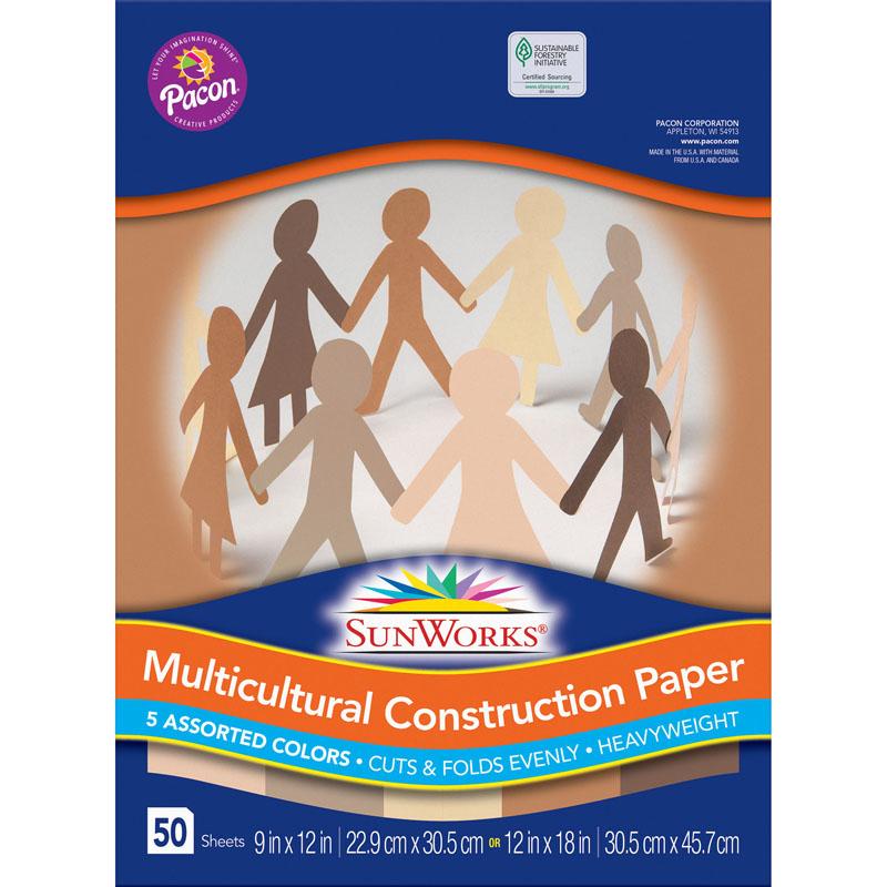 SunWorks® Multicultural Construction Paper, 5 Assorted Colors, 9