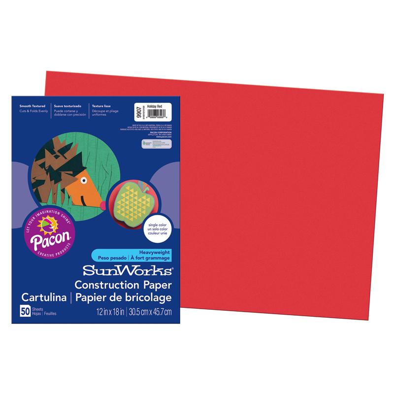 SunWorks® Construction Paper, Holiday Red, 12