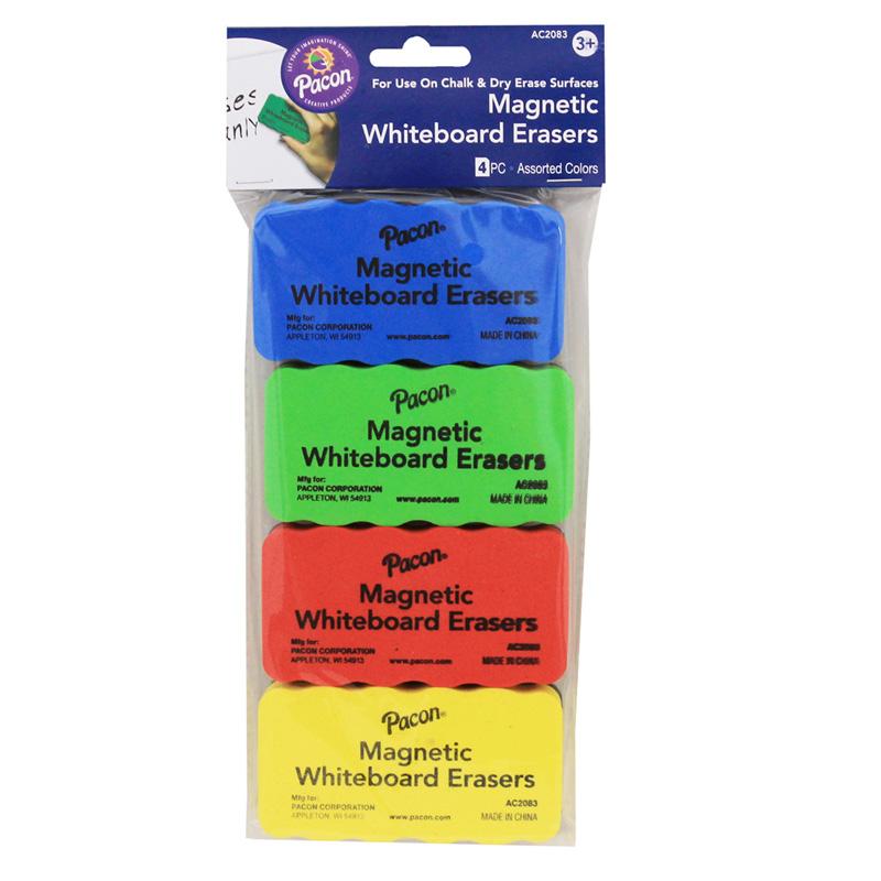 Magnetic Chalk & Whiteboard Eraser, 4 Assorted Colors, 2-1/4
