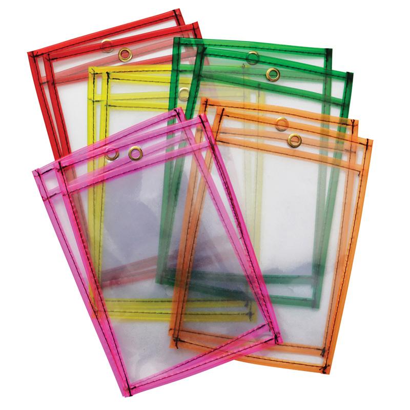 Dry Erase Pockets, 5 Assorted Neon Colors, 6