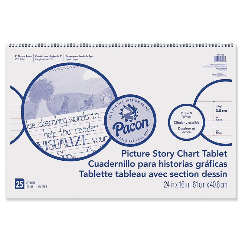  Picture Story Chart Tablet, White, Ruled Long, 1- 1/2 