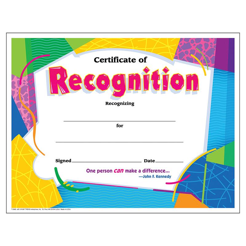 Certificate of Recognition Colorful Classics Cert's., 30 ct
