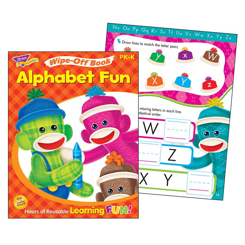  Alphabet Fun Sock Monkeys Wipe- Off & Reg ; Book, 28 Pgs