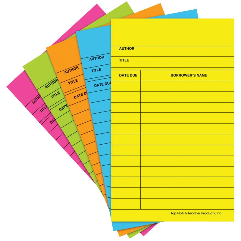 Library Cards, Bright Assorted, Pack of 50