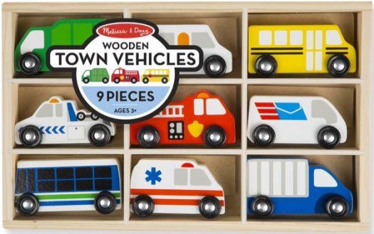 Wooden Town Vehicle Set, Set Of 9 Wooden Community Vehicles