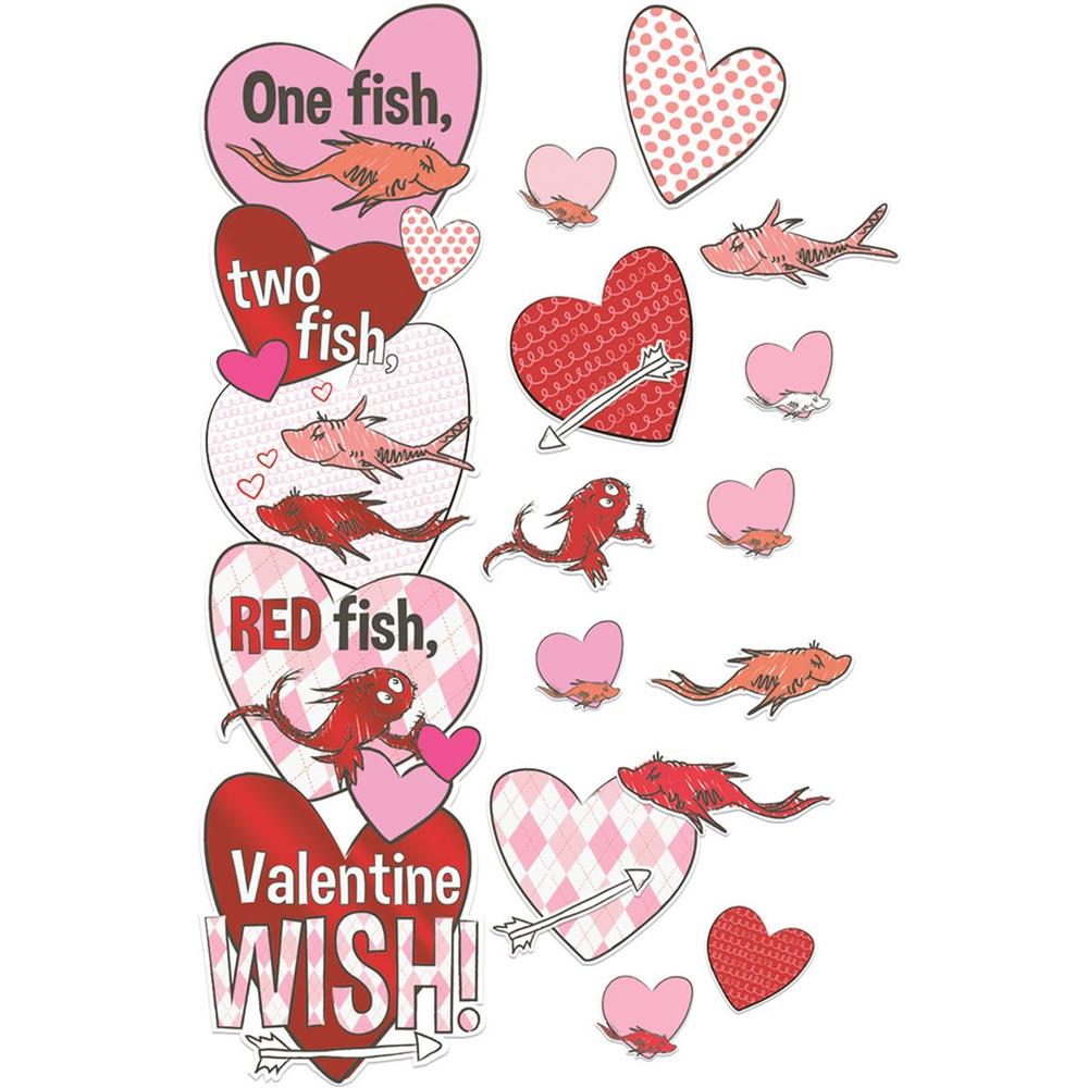 Dr. Seuss 1 Fish 2 Fish Valentine`s Day Door Decor Kit, 37 Pieces, Ages 4+.
