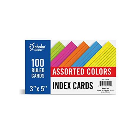Index Cards 3x5 Asst Color Ruled