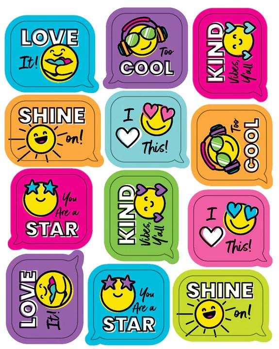 Kind Vibes: Smiley Faces Shape Stickers 72/pk