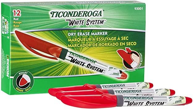 Ticonderoga Dry Erase Markers, Fine Tip, 12/box, Red        D