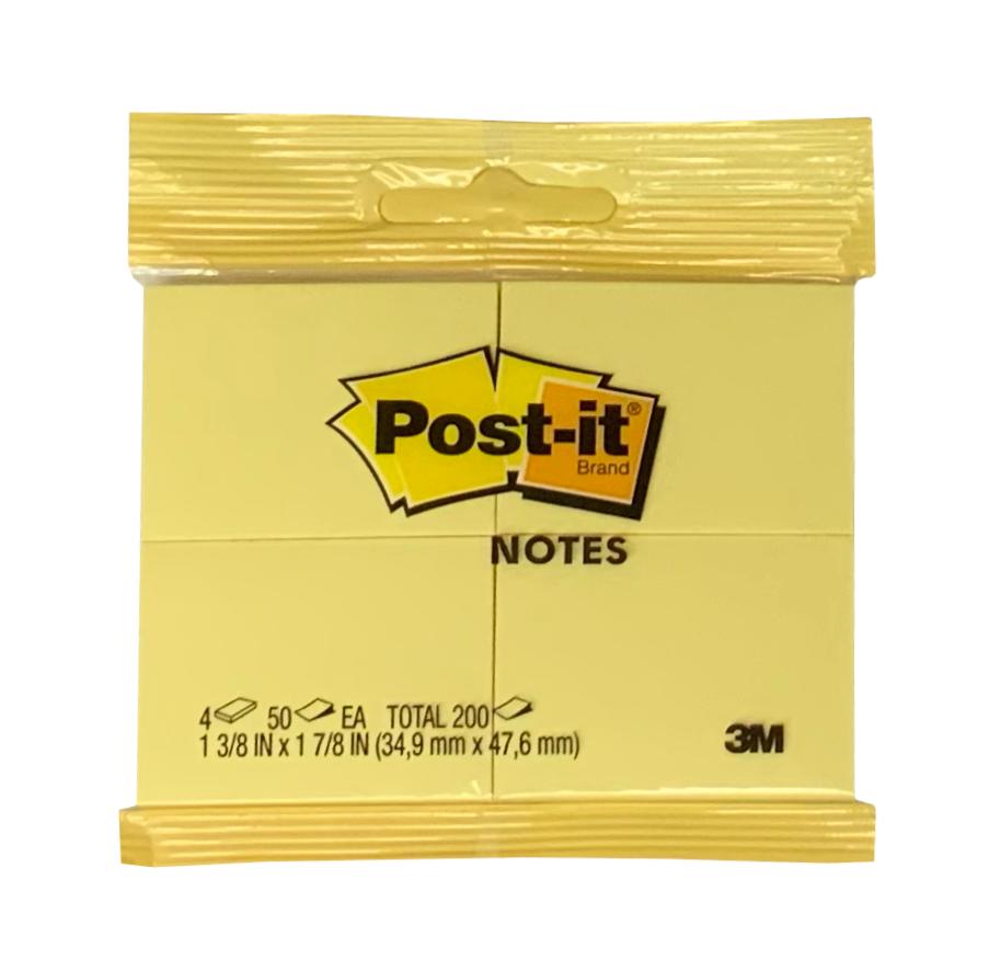 Post-it Notes 1 3/8 X 1 7/8 Yellow 4-50ct Pads S/o