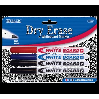  Bazic Asst.Color Fine Tip Dry- Erase Marker (4/Pack)