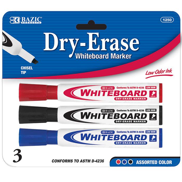 Dry Erase 3/pack Assorted Colors Chisel Tip
