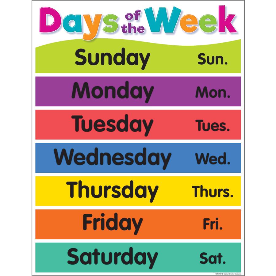 Colorful Days Of The Week Chart