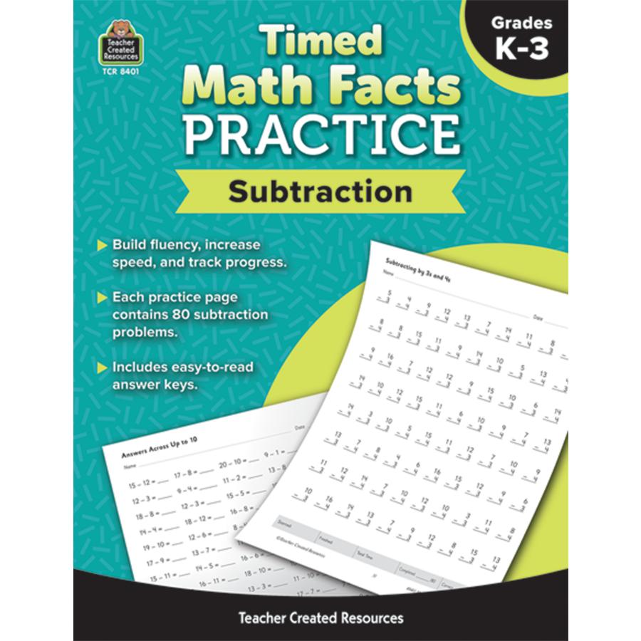 Timed Math Facts Practice Subtraction Gr.k-3