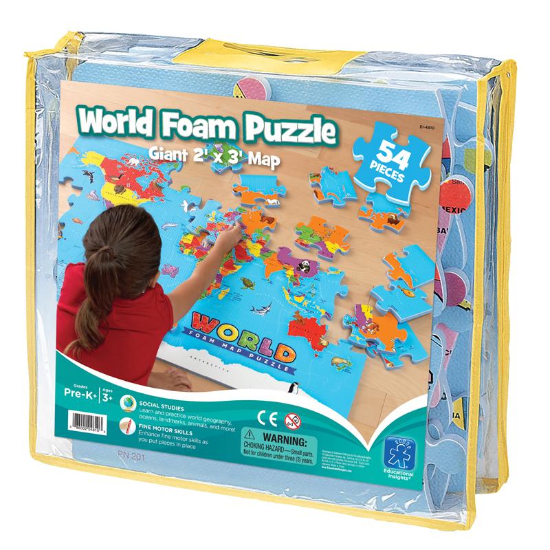 World Foam Map Puzzle, 54 Pieces, 2`x3` Assembled, Ages 5-9, Grades Pk+
