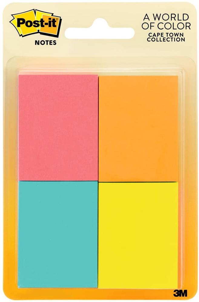 Post-it Notes, 653-4-d, 1 3/8 In X 1 7/8 In, Capetown Colors