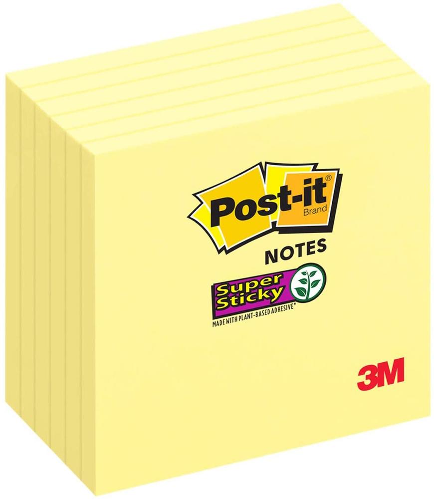 Post-it Super Sticky Notes 654-6sscy, 3 In X 3 In Canary Yellow 65 Sheets, 6pk