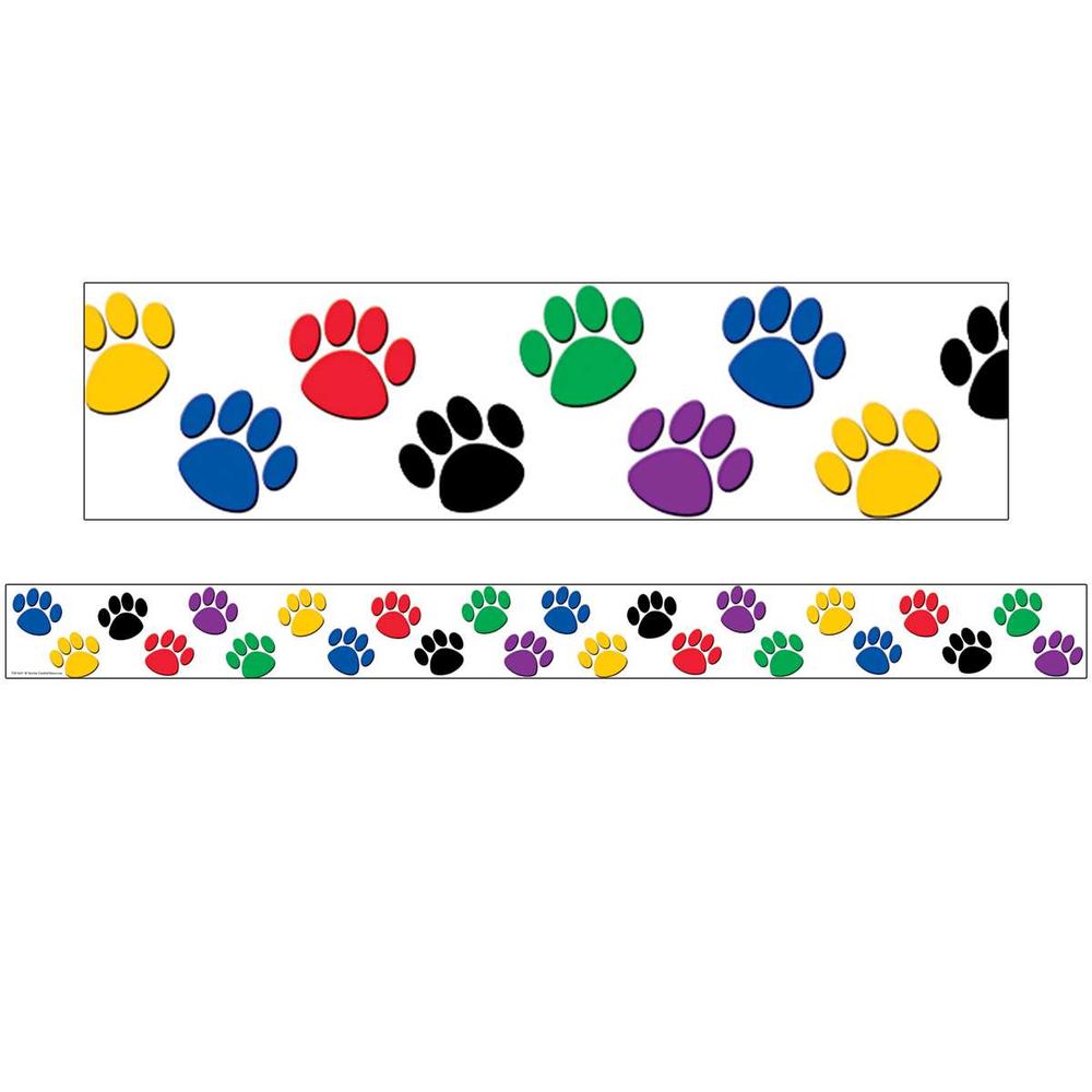 Colorful Paw Prints Straight Rolled Border Trim
