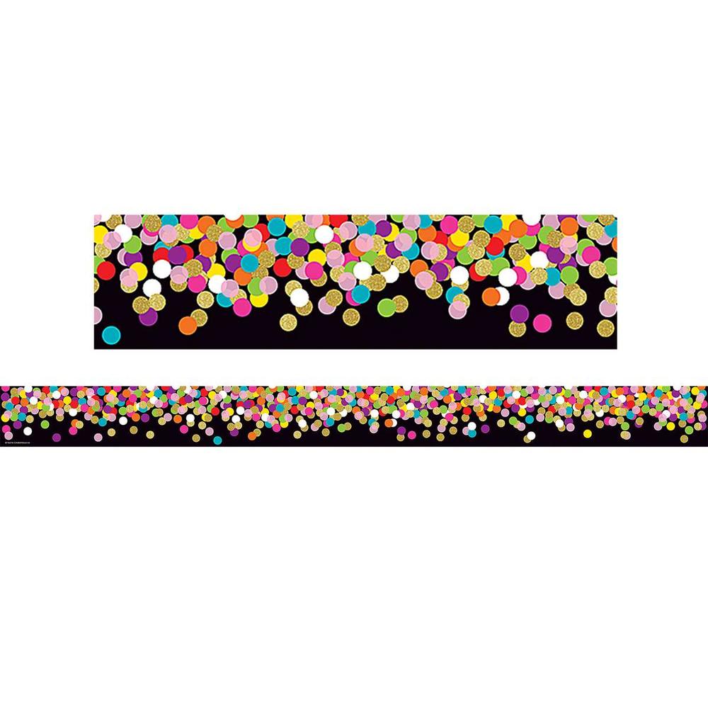 Colorful Confetti On Black Straight Rolled Border Trim D