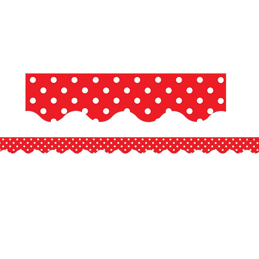 Red Polka Dots Scalloped Rolled Border Trim