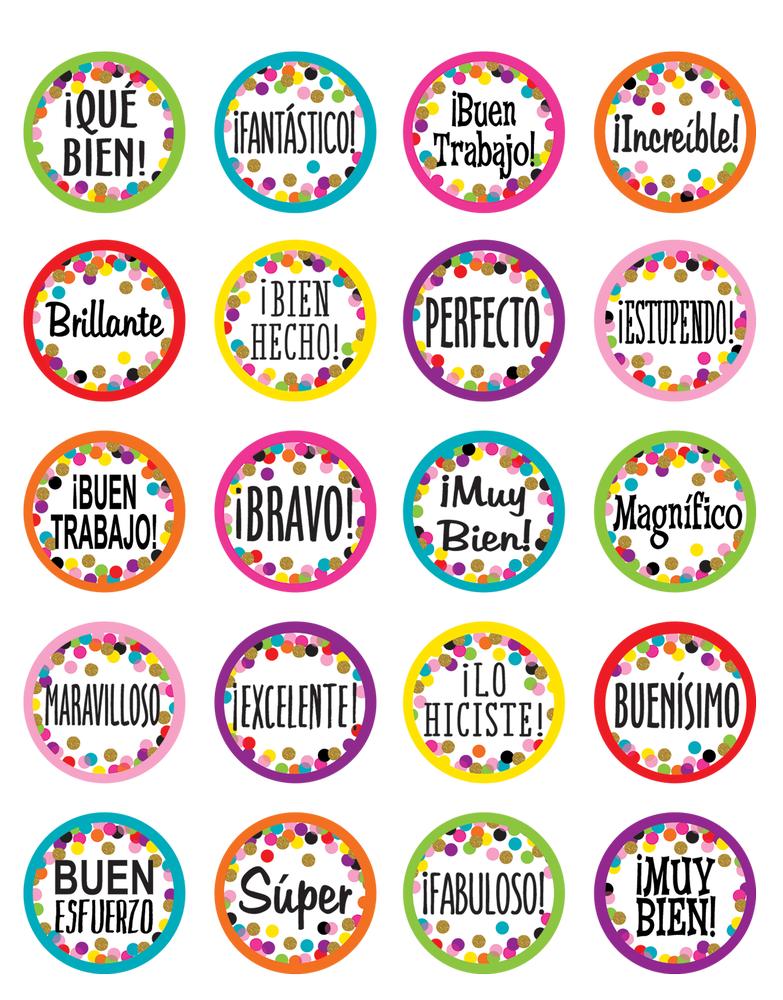 Confetti Spanish Stickers, 120 Per Pack