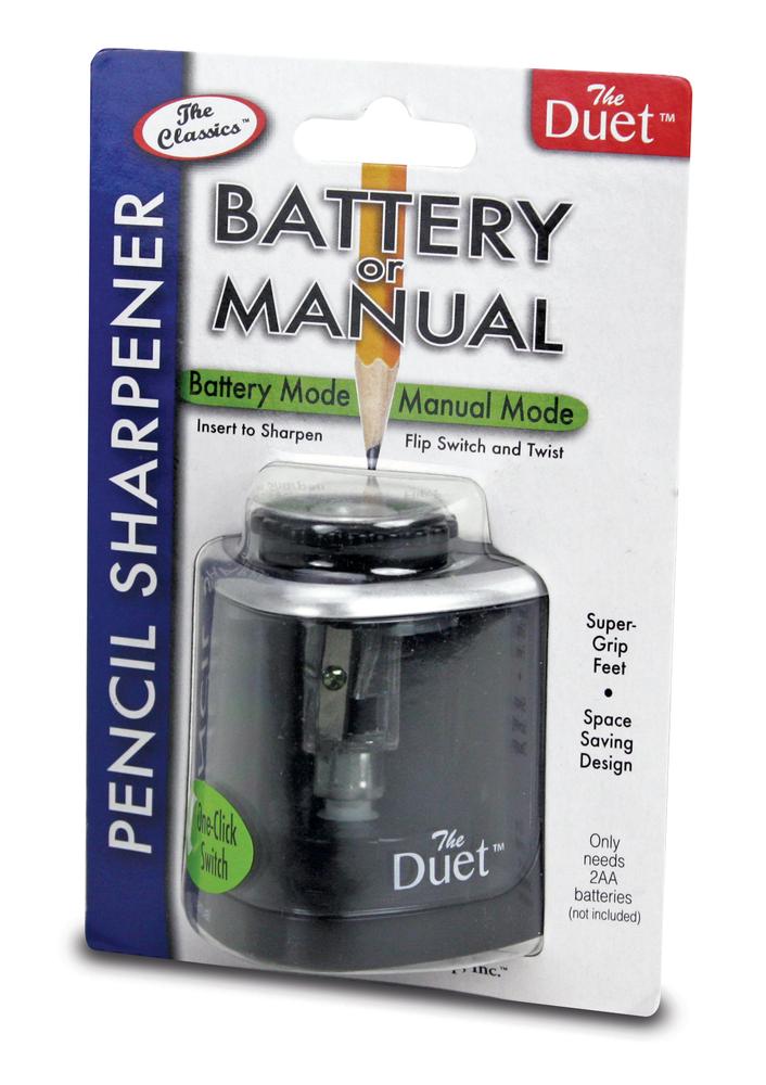 Duet Sharpener, Manual/battery, Black W/feet, Blister Carded