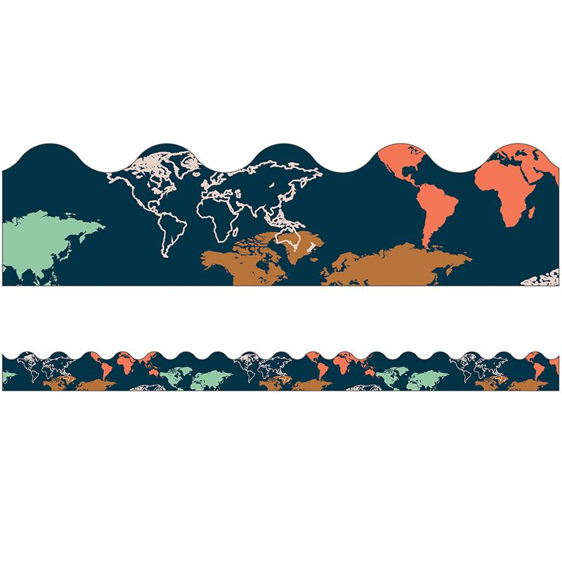 Let`s Explore: World Map Scalloped Borders, 13 Strips, 3` X 3