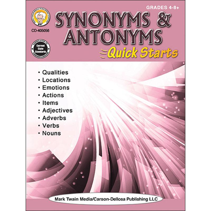  Synonyms & Antonyms Quick Start Workbook, Grades 4- 8 +