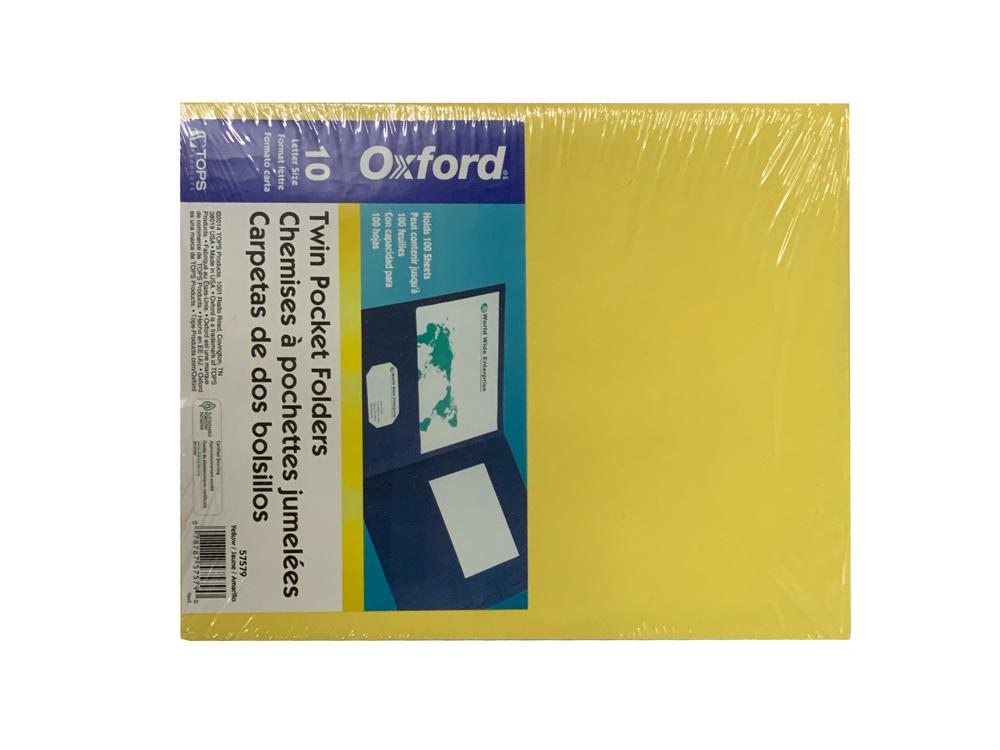 Oxford Leatherette Two Pocket Folder, Letter Size, Yellow, 10 Pack