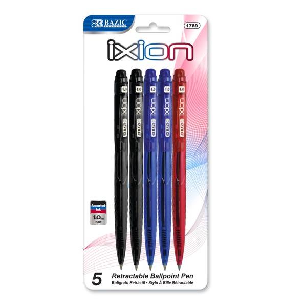 Ixion Assorted Color Retractable Pen 5pk