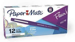 Paper Mate Flair Porous-Point Felt Tip Pen, Medium Tip, 12-Pack, Purple