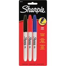 Sharpie Fine Point Markers, Black/blue/red, 3/pk