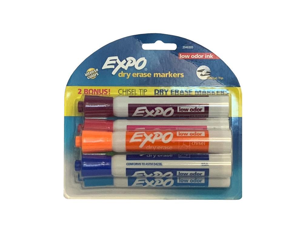 Expo Dry Erase Markers, Chisel Tip, Low Odor 4/pk+2 Bonus      D
