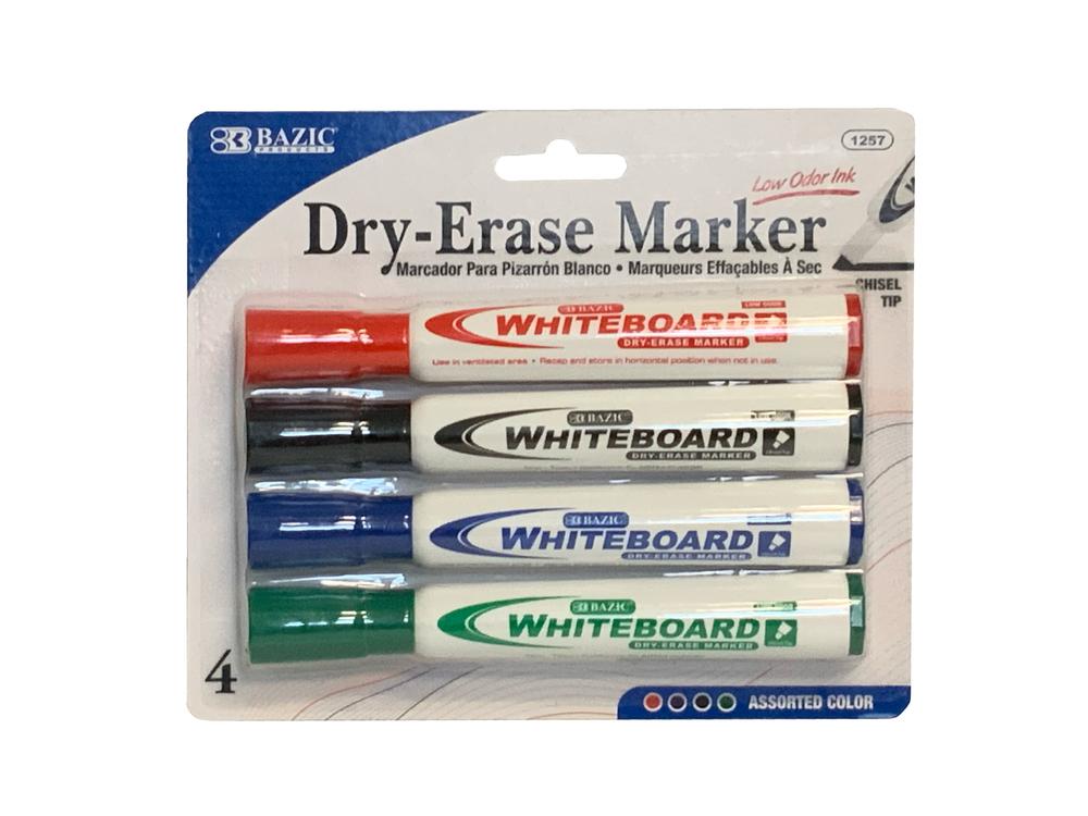  Bazic Assorted Color Chisel Tip Dry- Erase Markers (4/Pack)