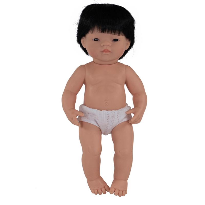 15in Asian Boy Doll W/hair, Anatomically Correct