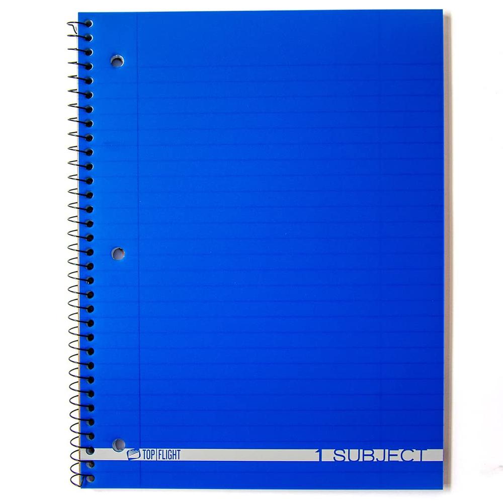 Top Flight Boss Poly Cover 1-Subject Wirebound Notebook, 90 Sheets, 3-Hole Punched, Wide Rule, 10.5 x 8 Inches, 1 Notebook, Color May Vary