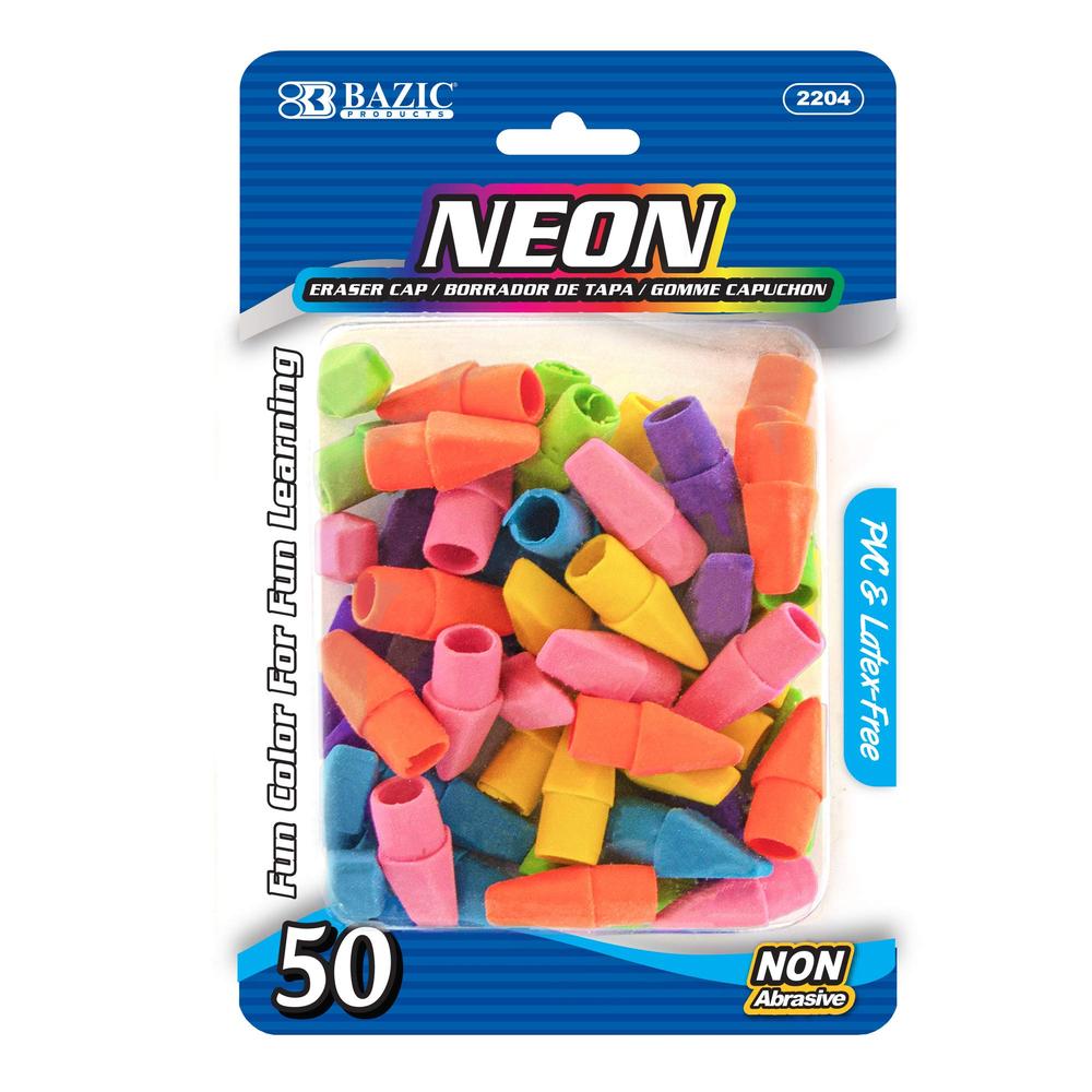 Neon Cap Erasers 50/Pk