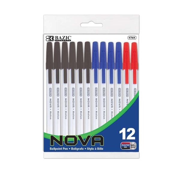 Stick Pens Dozen Pack, Black, Blue, Red